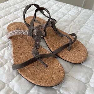 North Face Womens 10 TStrap Brown Leather Cork Ortho Comfort Dressy Dress Sandal